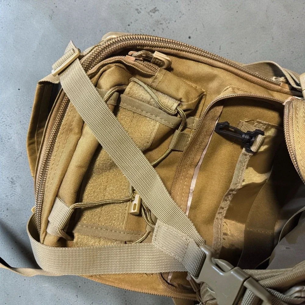Tan Tactical Backpack MOLLE Military Style EDC Bug‎ Out Bag Hiking Daypack